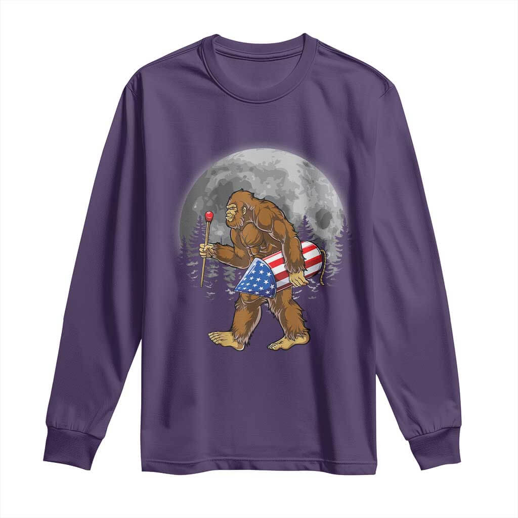 Patriotic Bigfoot 4th of July Long Sleeve Shirt American Flag Merica Fireworks Sasquatch Moon TS10 Purple Print Your Wear