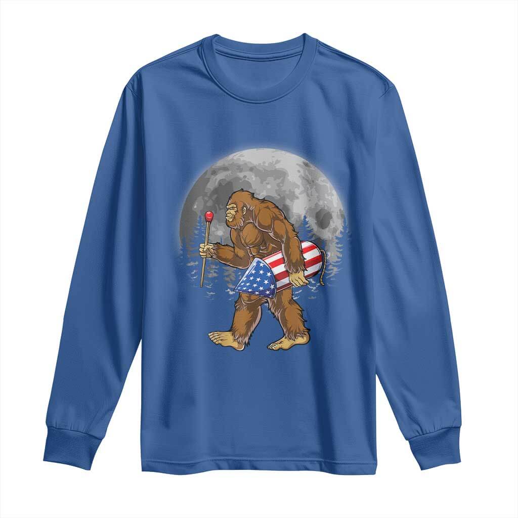 Patriotic Bigfoot 4th of July Long Sleeve Shirt American Flag Merica Fireworks Sasquatch Moon TS10 Royal Blue Print Your Wear