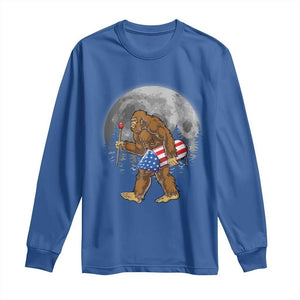 Patriotic Bigfoot 4th of July Long Sleeve Shirt American Flag Merica Fireworks Sasquatch Moon TS10 Royal Blue Print Your Wear