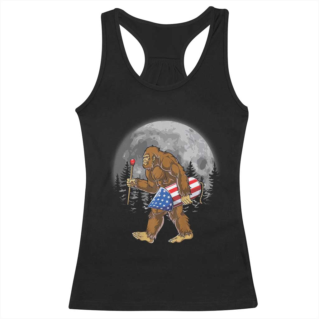 Patriotic Bigfoot 4th of July Racerback Tank Top American Flag Merica Fireworks Sasquatch Moon TS10 Black Print Your Wear