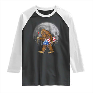 Patriotic Bigfoot 4th of July Raglan Shirt American Flag Merica Fireworks Sasquatch Moon TS10 Black White Print Your Wear