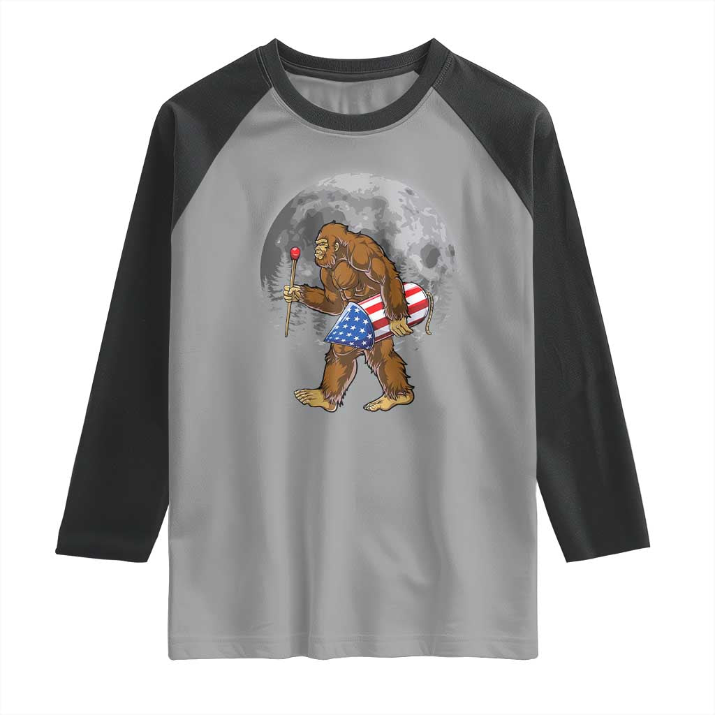 Patriotic Bigfoot 4th of July Raglan Shirt American Flag Merica Fireworks Sasquatch Moon TS10 Sport Gray Black Print Your Wear