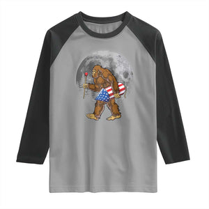 Patriotic Bigfoot 4th of July Raglan Shirt American Flag Merica Fireworks Sasquatch Moon TS10 Sport Gray Black Print Your Wear