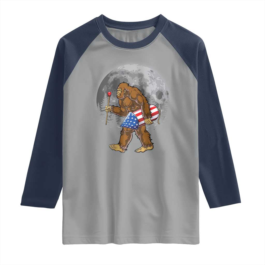 Patriotic Bigfoot 4th of July Raglan Shirt American Flag Merica Fireworks Sasquatch Moon TS10 Sport Gray Navy Print Your Wear