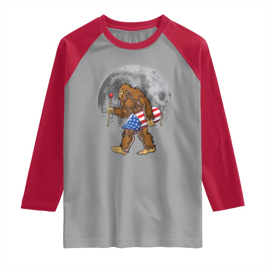 Patriotic Bigfoot 4th of July Raglan Shirt American Flag Merica Fireworks Sasquatch Moon TS10 Sport Gray Red Print Your Wear