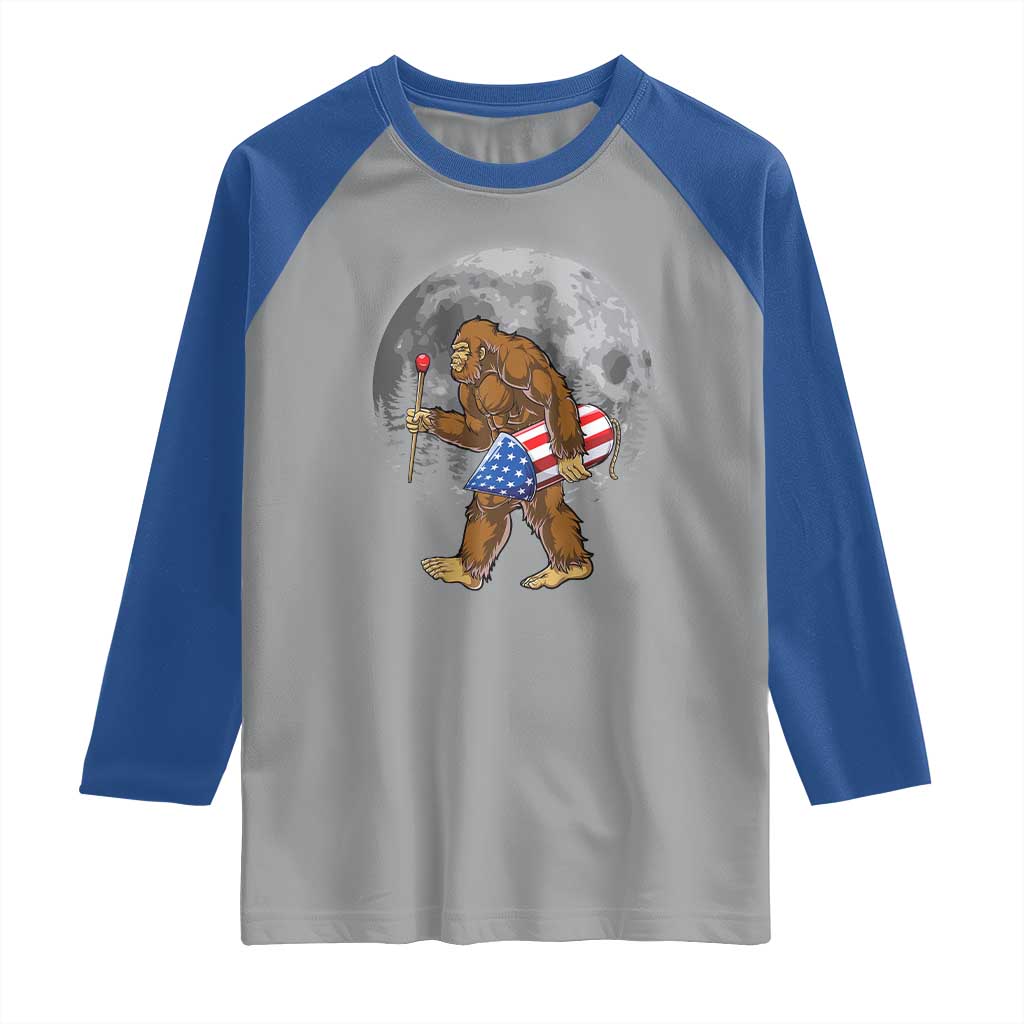 Patriotic Bigfoot 4th of July Raglan Shirt American Flag Merica Fireworks Sasquatch Moon TS10 Sport Gray Royal Print Your Wear