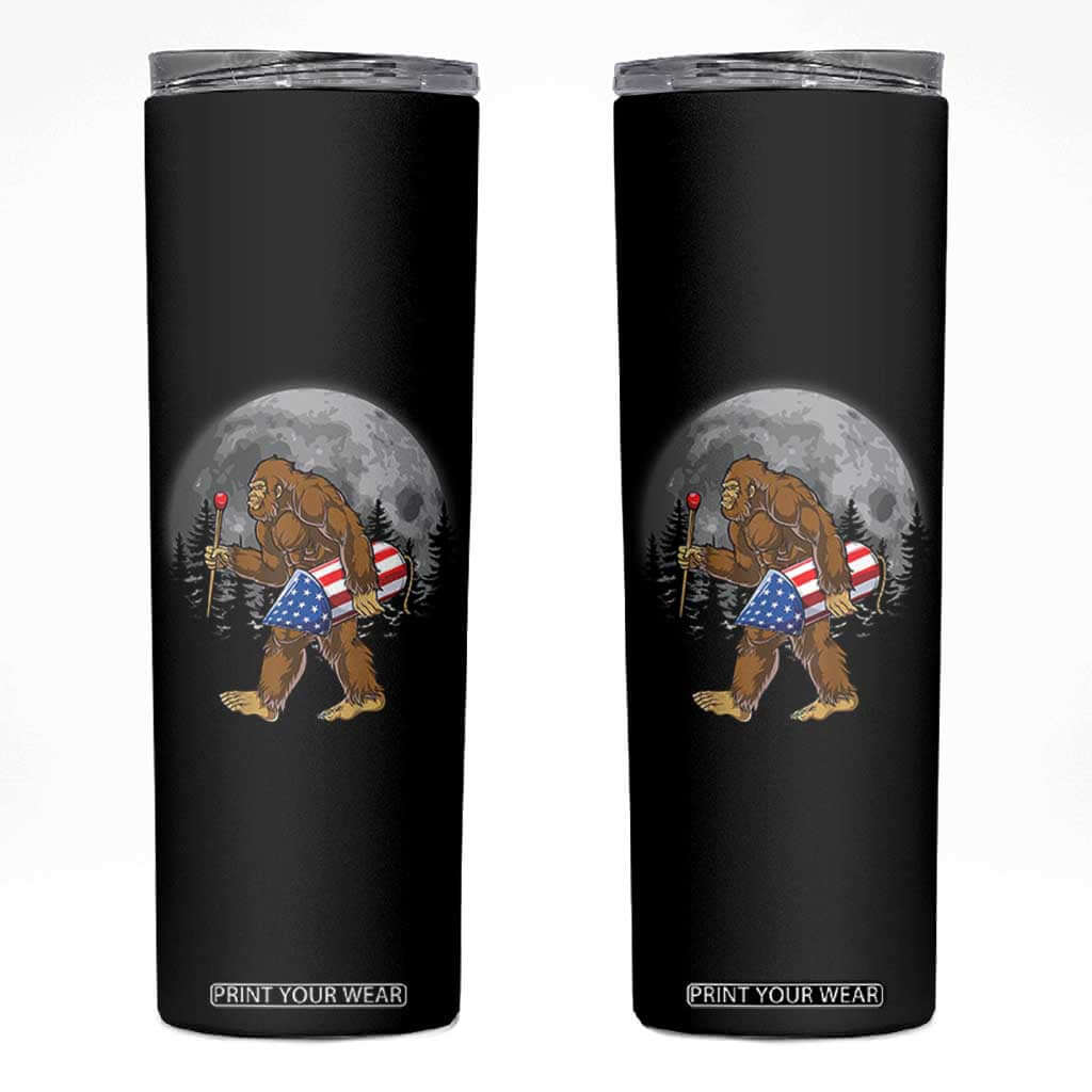 Patriotic Bigfoot 4th of July Skinny Tumbler American Flag Merica Fireworks Sasquatch Moon TS10 Black Print Your Wear