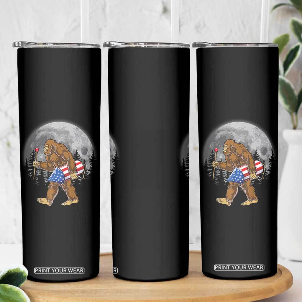 Patriotic Bigfoot 4th of July Skinny Tumbler American Flag Merica Fireworks Sasquatch Moon TS10 Print Your Wear