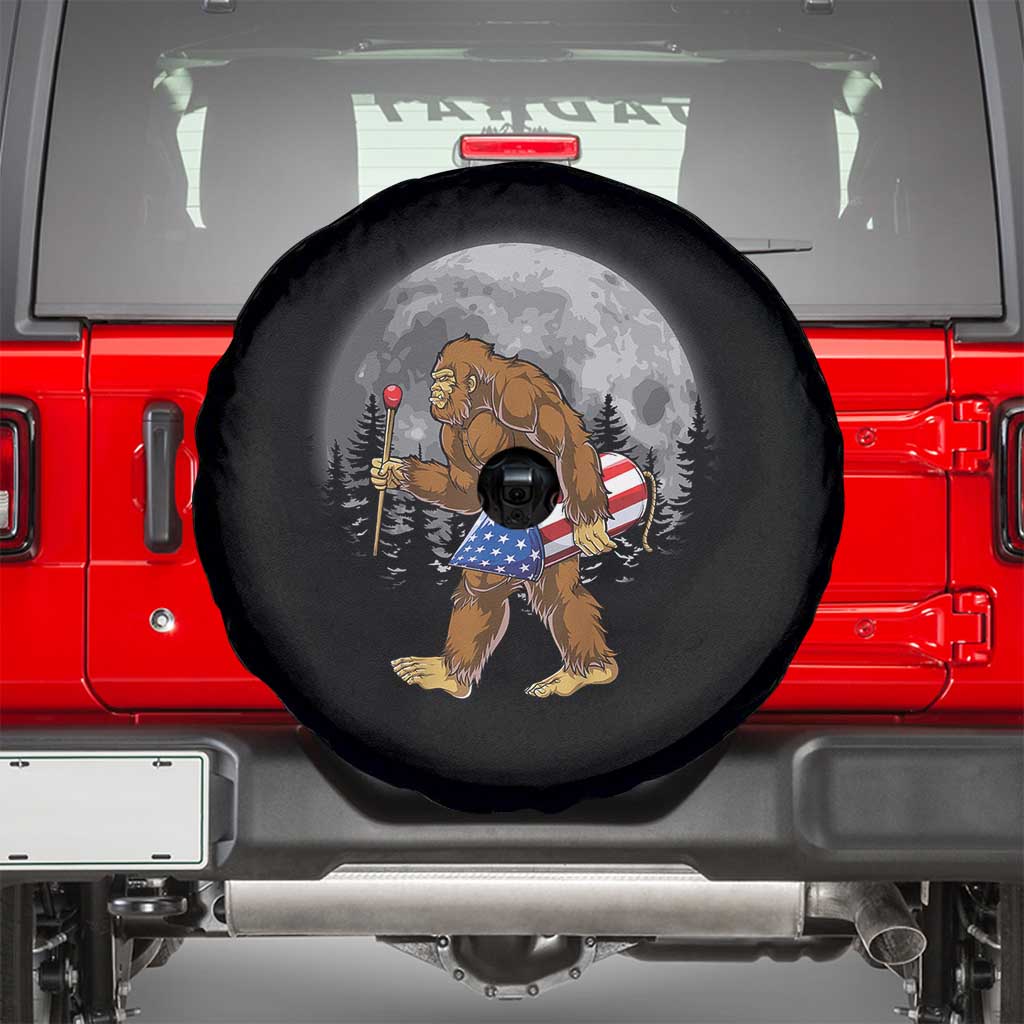 Patriotic Bigfoot 4th of July Spare Tire Cover American Flag Merica Fireworks Sasquatch Moon TS10 Black Print Your Wear