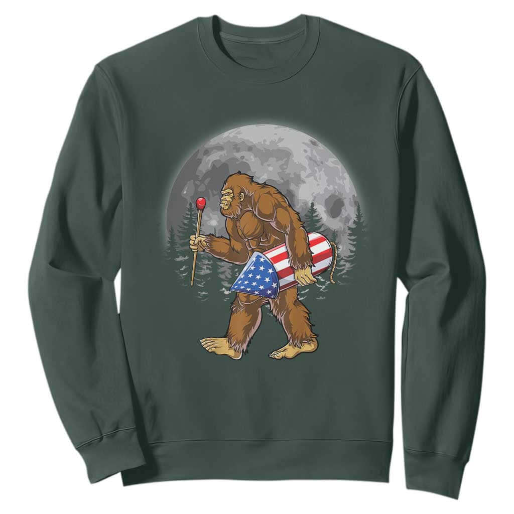 Patriotic Bigfoot 4th of July Sweatshirt American Flag Merica Fireworks Sasquatch Moon TS10 Dark Forest Green Print Your Wear