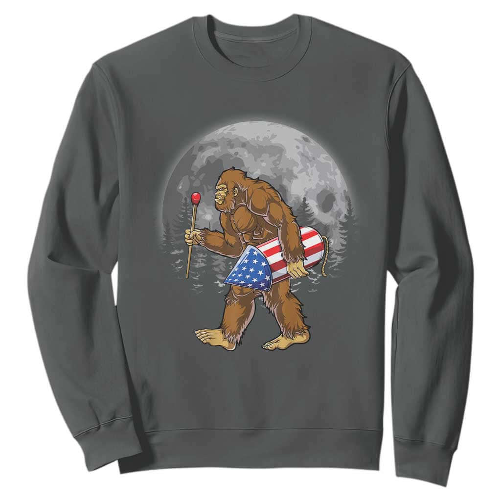 Patriotic Bigfoot 4th of July Sweatshirt American Flag Merica Fireworks Sasquatch Moon TS10 Dark Heather Print Your Wear