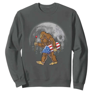 Patriotic Bigfoot 4th of July Sweatshirt American Flag Merica Fireworks Sasquatch Moon TS10 Dark Heather Print Your Wear
