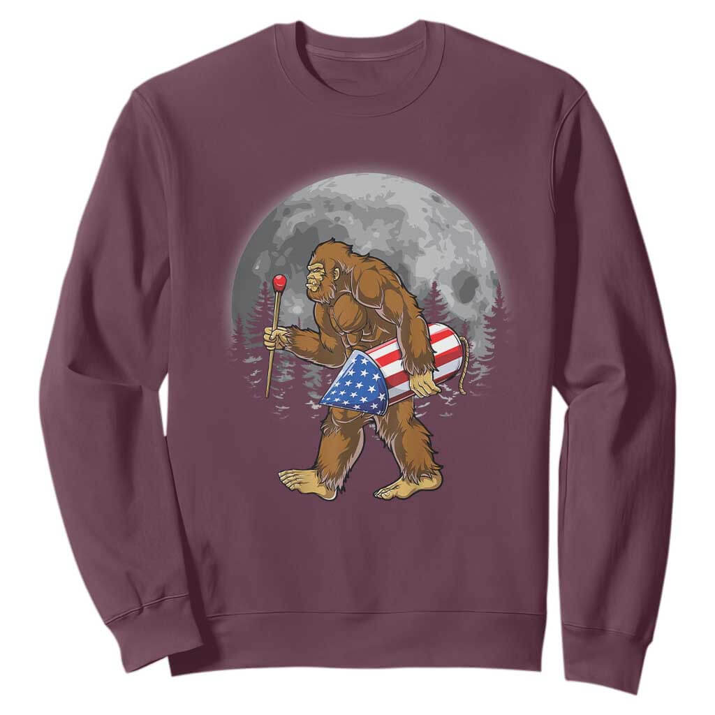 Patriotic Bigfoot 4th of July Sweatshirt American Flag Merica Fireworks Sasquatch Moon TS10 Maroon Print Your Wear