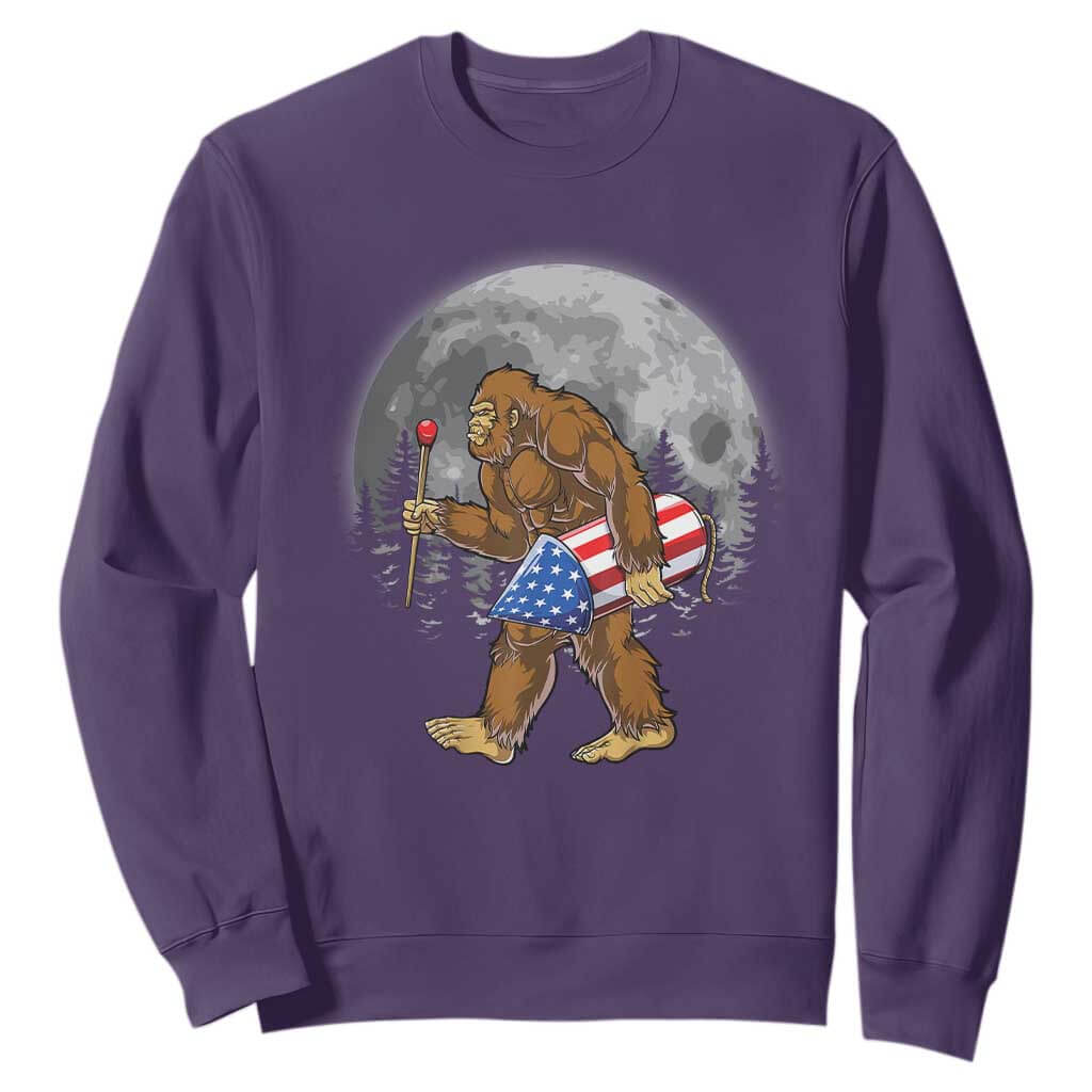 Patriotic Bigfoot 4th of July Sweatshirt American Flag Merica Fireworks Sasquatch Moon TS10 Purple Print Your Wear