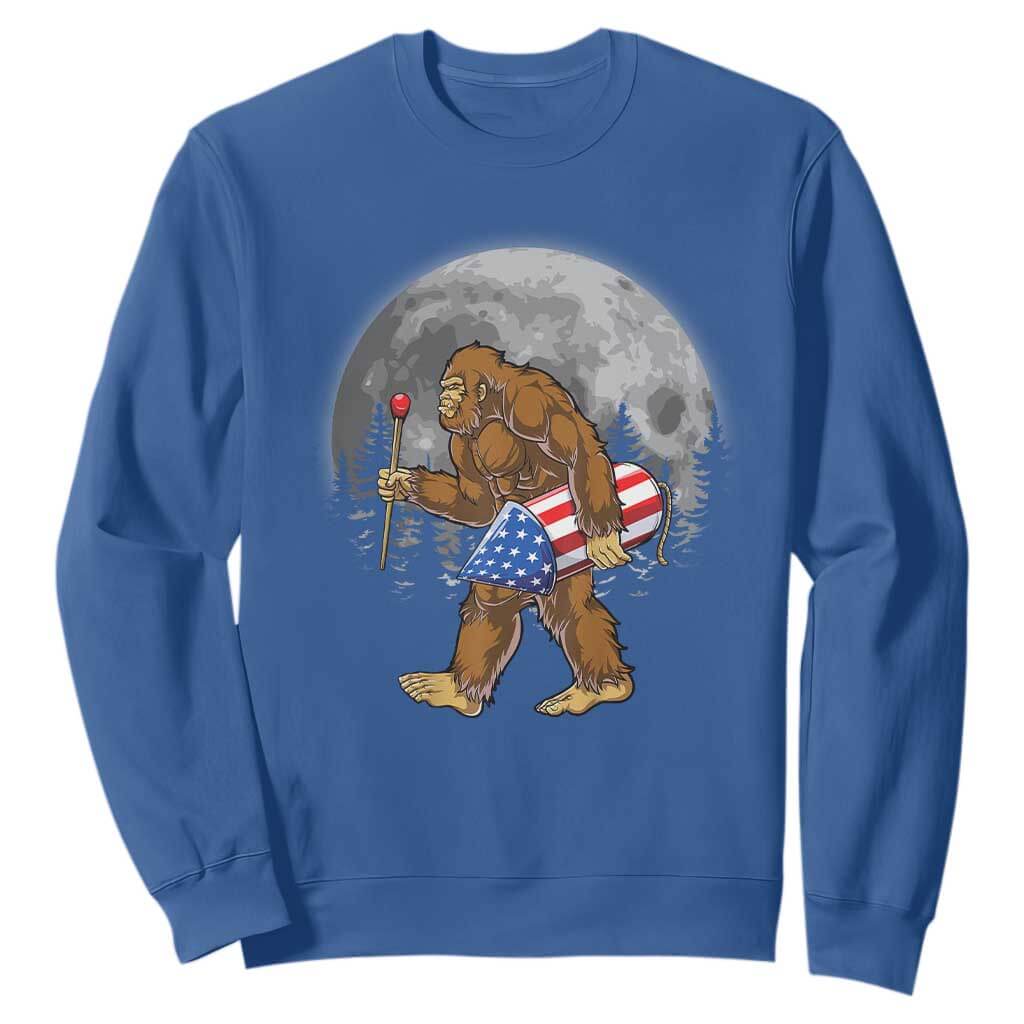 Patriotic Bigfoot 4th of July Sweatshirt American Flag Merica Fireworks Sasquatch Moon TS10 Royal Blue Print Your Wear