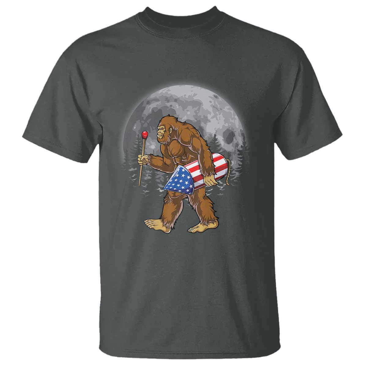 Patriotic Bigfoot 4th of July T Shirt American Flag Merica Fireworks Sasquatch Moon TS10 Dark Heather Print Your Wear