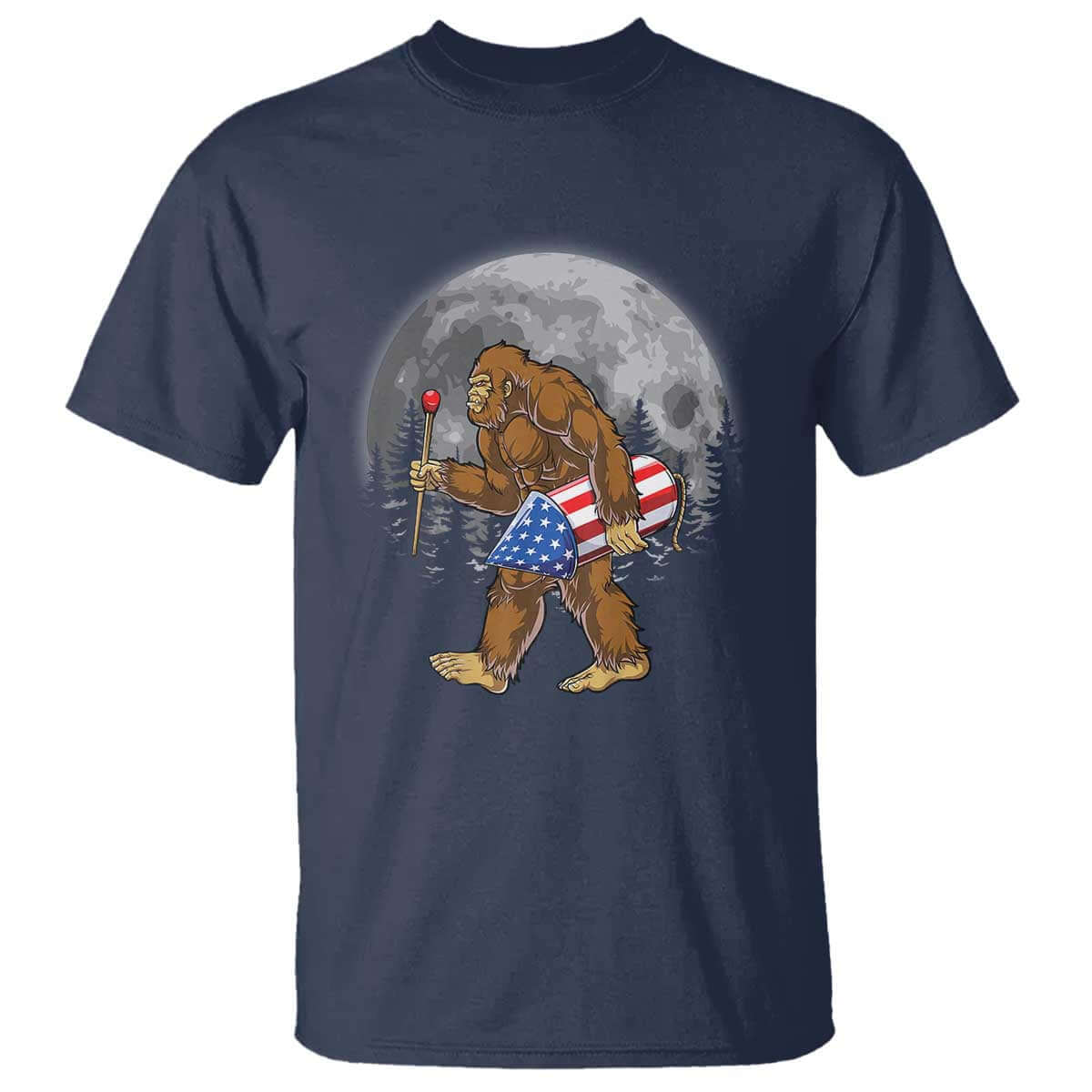 Patriotic Bigfoot 4th of July T Shirt American Flag Merica Fireworks Sasquatch Moon TS10 Navy Print Your Wear