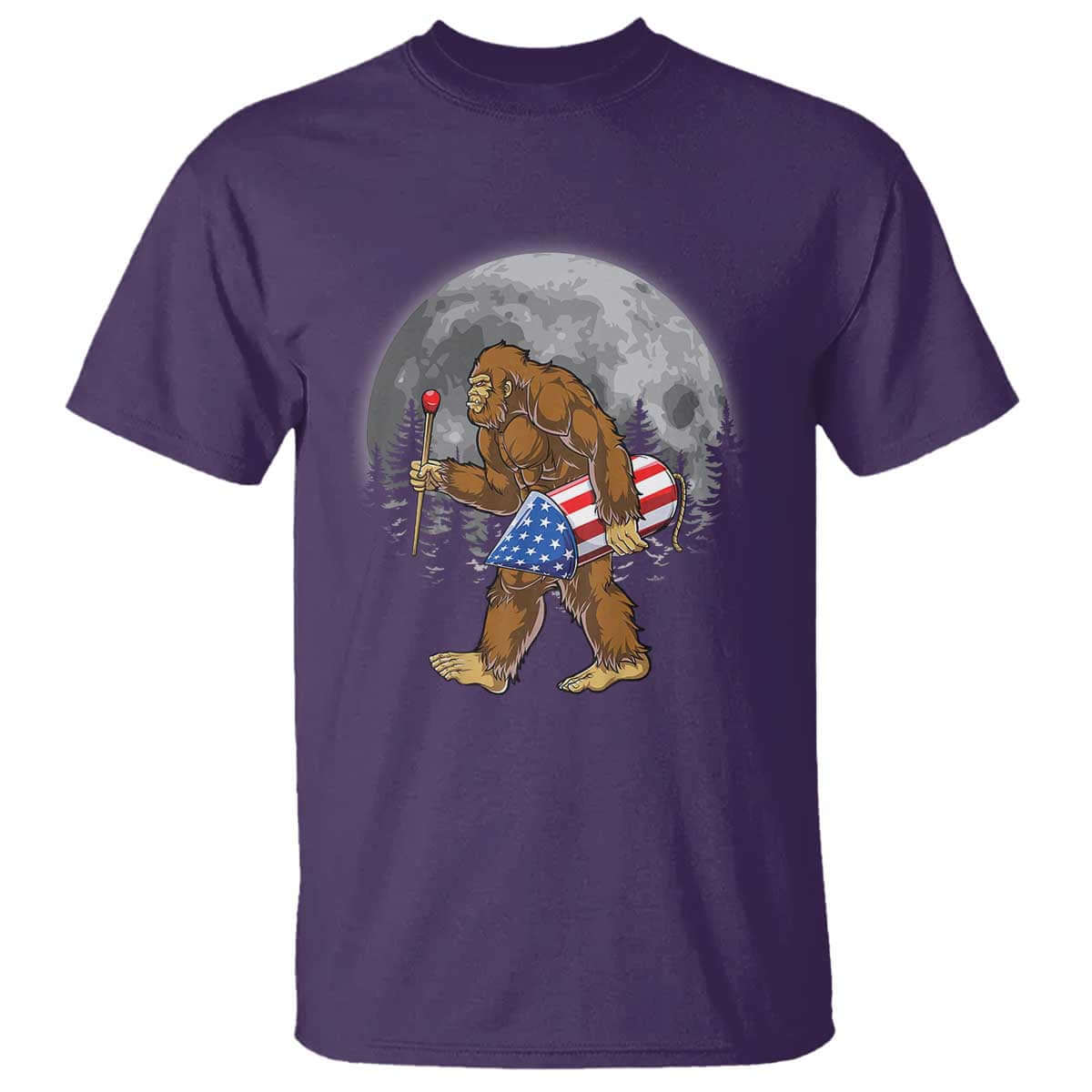 Patriotic Bigfoot 4th of July T Shirt American Flag Merica Fireworks Sasquatch Moon TS10 Purple Print Your Wear