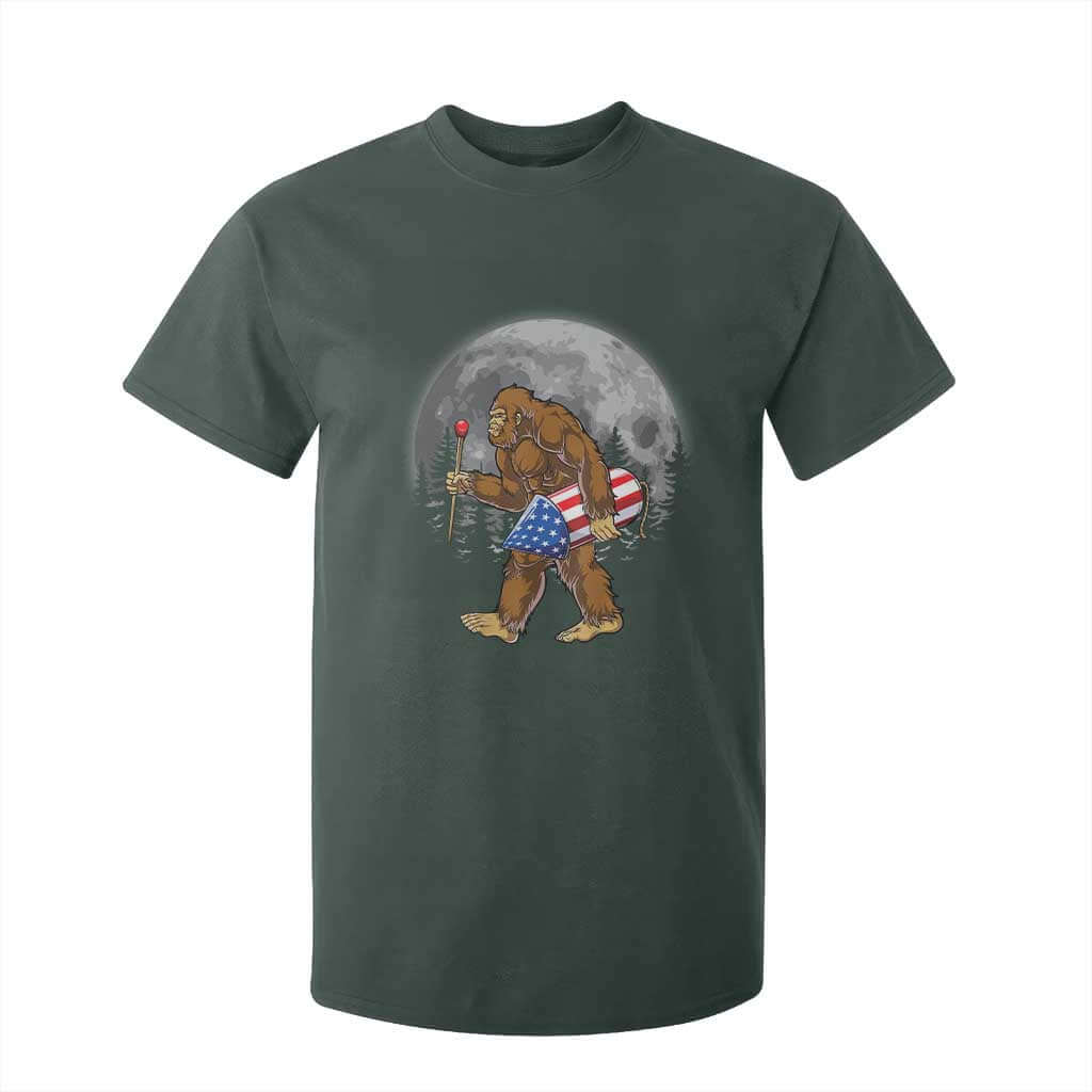 Patriotic Bigfoot 4th of July T Shirt For Kid American Flag Merica Fireworks Sasquatch Moon TS10 Dark Forest Green Print Your Wear