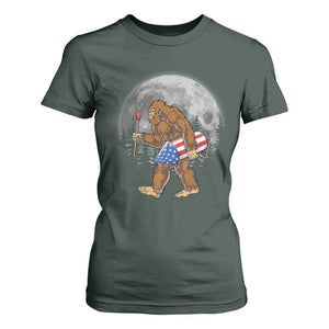 Patriotic Bigfoot 4th of July T Shirt For Women American Flag Merica Fireworks Sasquatch Moon TS10 Dark Forest Green Print Your Wear
