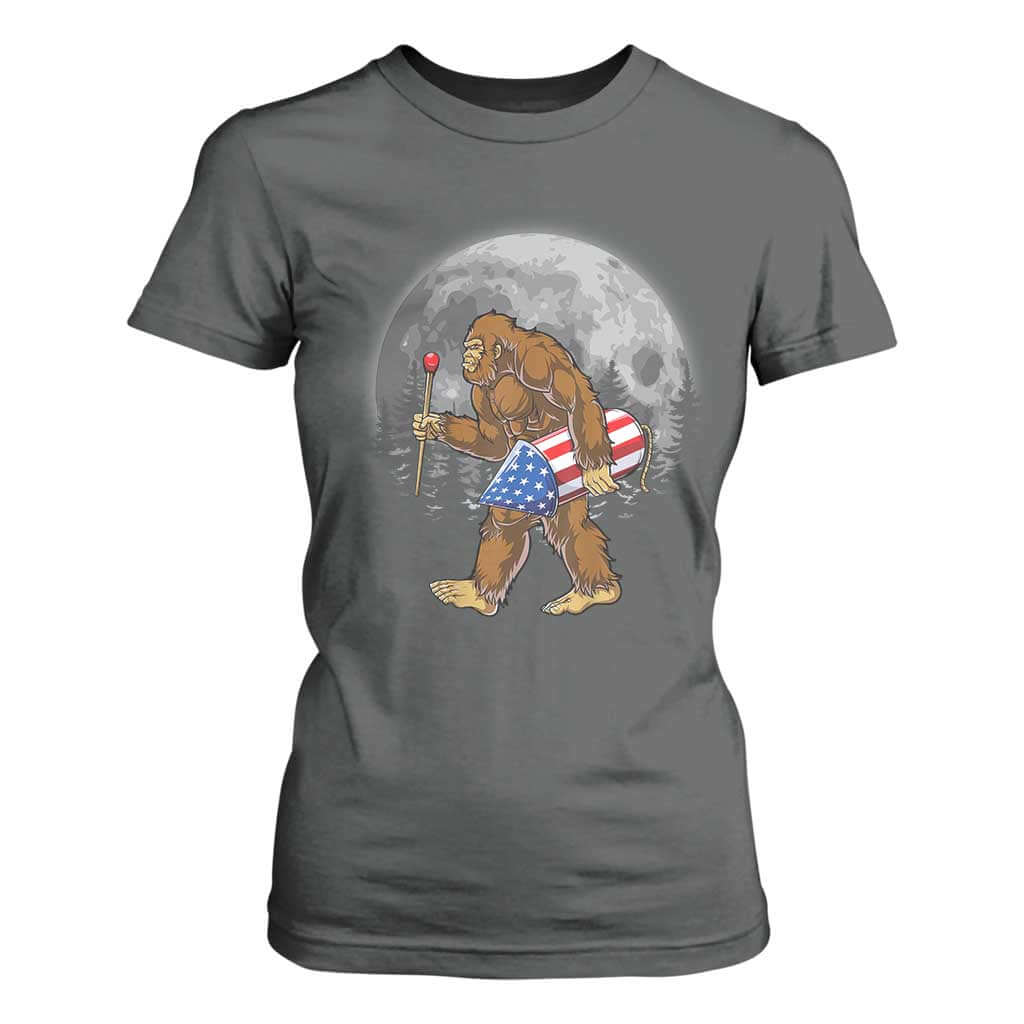 Patriotic Bigfoot 4th of July T Shirt For Women American Flag Merica Fireworks Sasquatch Moon TS10 Dark Heather Print Your Wear