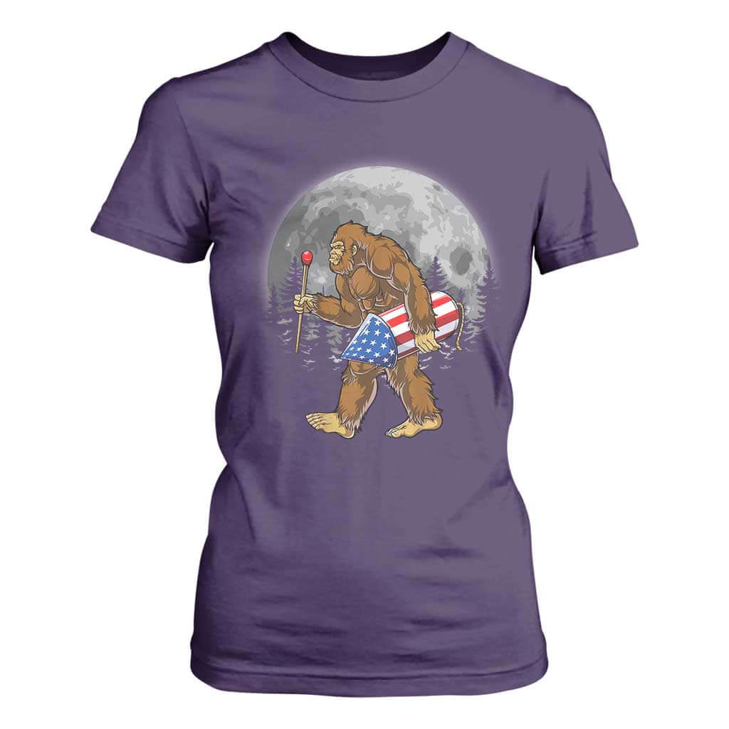 Patriotic Bigfoot 4th of July T Shirt For Women American Flag Merica Fireworks Sasquatch Moon TS10 Purple Print Your Wear