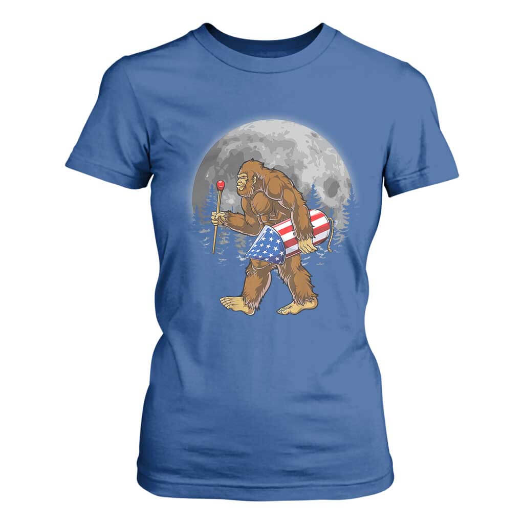 Patriotic Bigfoot 4th of July T Shirt For Women American Flag Merica Fireworks Sasquatch Moon TS10 Royal Blue Print Your Wear
