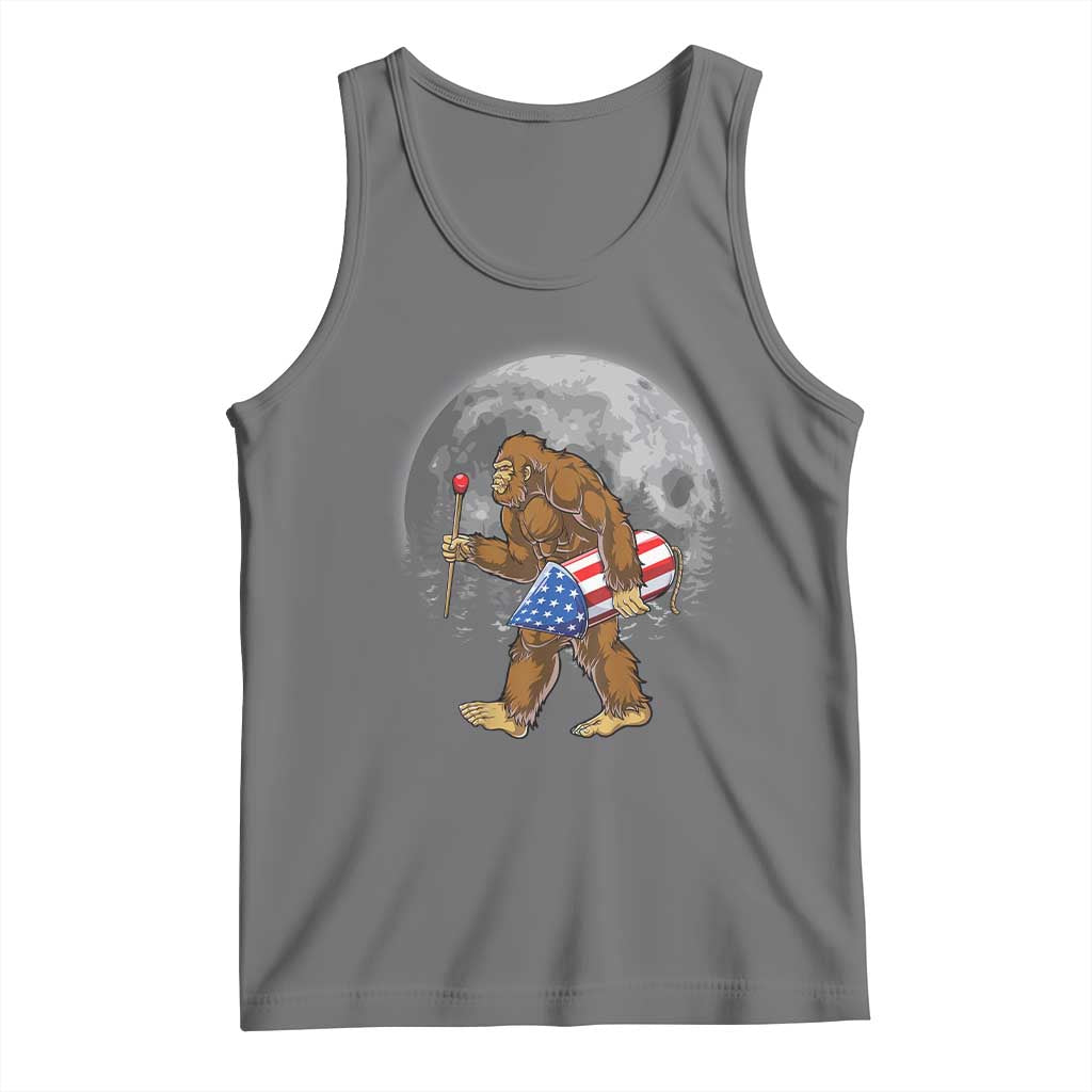 Patriotic Bigfoot 4th of July Tank Top American Flag Merica Fireworks Sasquatch Moon TS10 Black Heather Print Your Wear