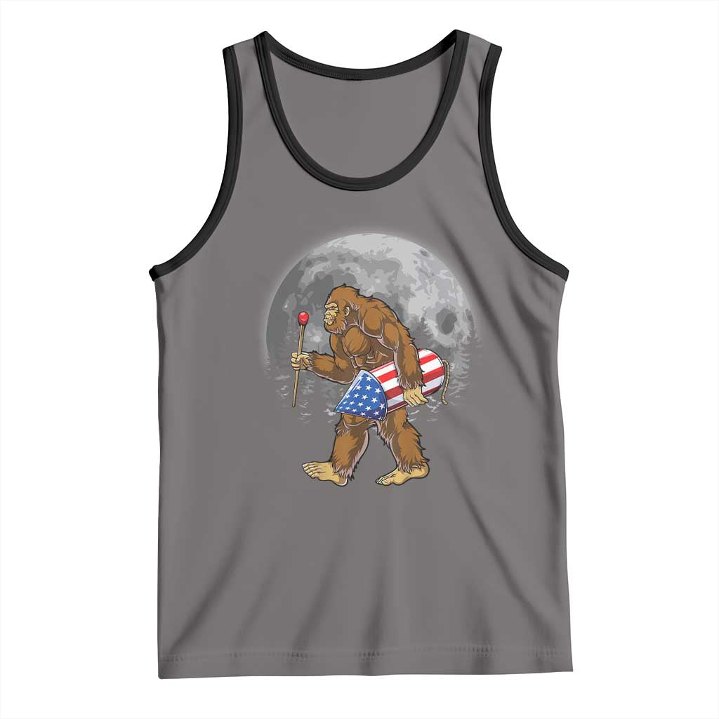Patriotic Bigfoot 4th of July Tank Top American Flag Merica Fireworks Sasquatch Moon TS10 Deep Heather Black Print Your Wear