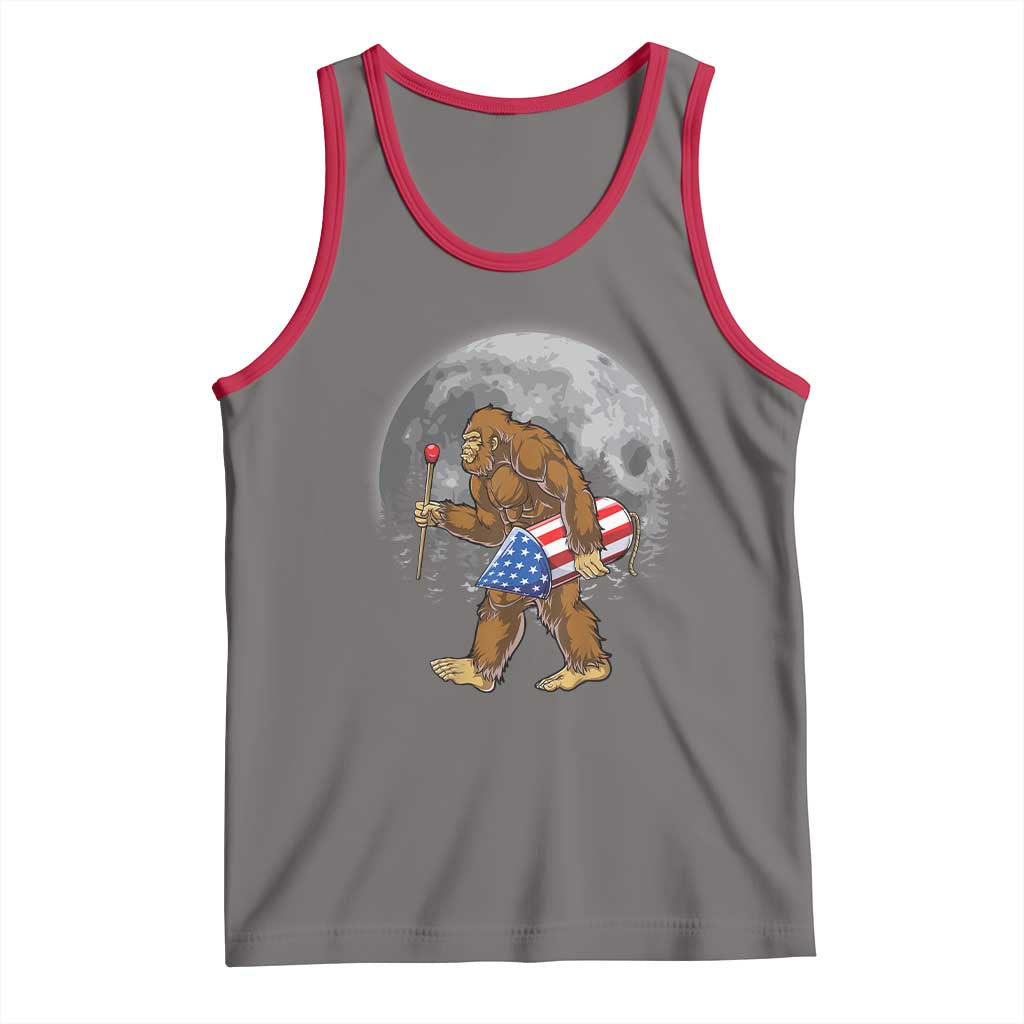 Patriotic Bigfoot 4th of July Tank Top American Flag Merica Fireworks Sasquatch Moon TS10 Deep Heather Red Print Your Wear