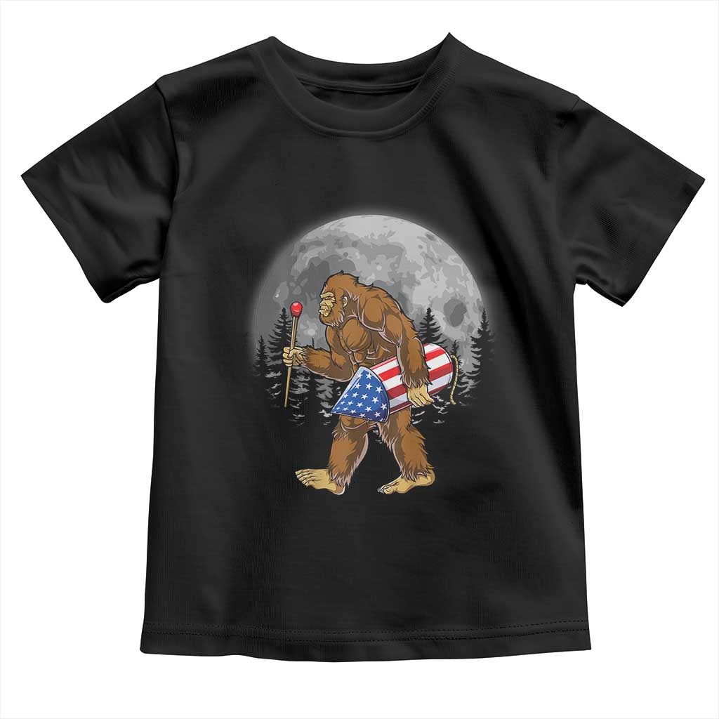 Patriotic Bigfoot 4th of July Toddler T Shirt American Flag Merica Fireworks Sasquatch Moon TS10 Black Print Your Wear