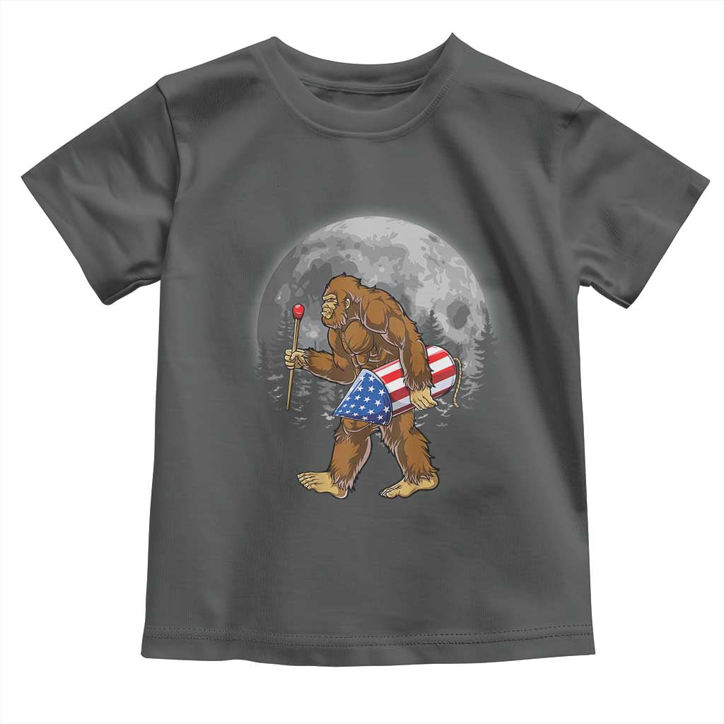 Patriotic Bigfoot 4th of July Toddler T Shirt American Flag Merica Fireworks Sasquatch Moon TS10 Dark Heather Print Your Wear