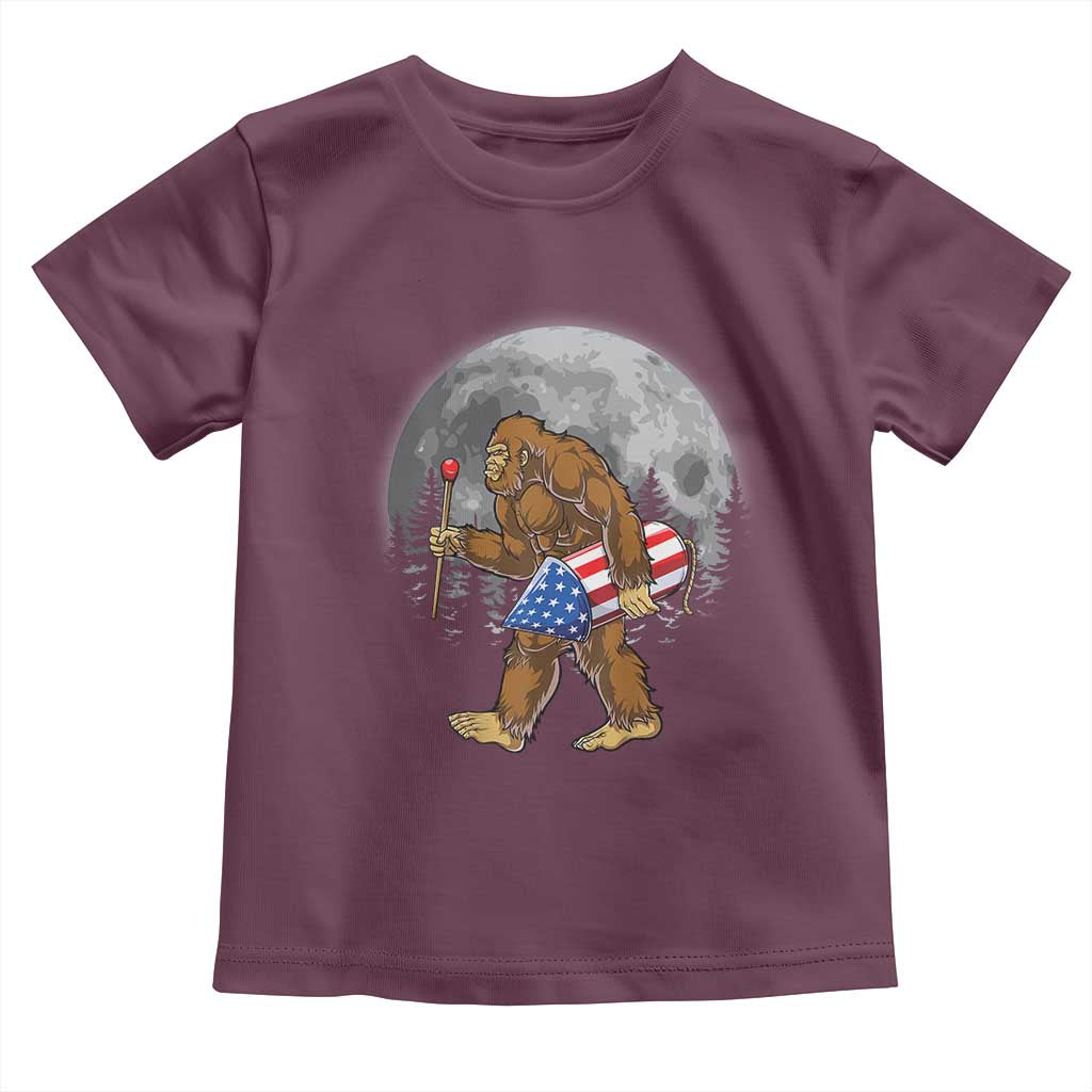 Patriotic Bigfoot 4th of July Toddler T Shirt American Flag Merica Fireworks Sasquatch Moon TS10 Maroon Print Your Wear