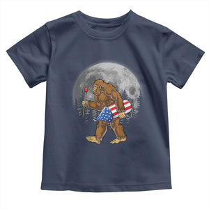 Patriotic Bigfoot 4th of July Toddler T Shirt American Flag Merica Fireworks Sasquatch Moon TS10 Navy Print Your Wear