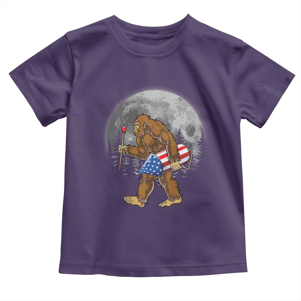 Patriotic Bigfoot 4th of July Toddler T Shirt American Flag Merica Fireworks Sasquatch Moon TS10 Purple Print Your Wear