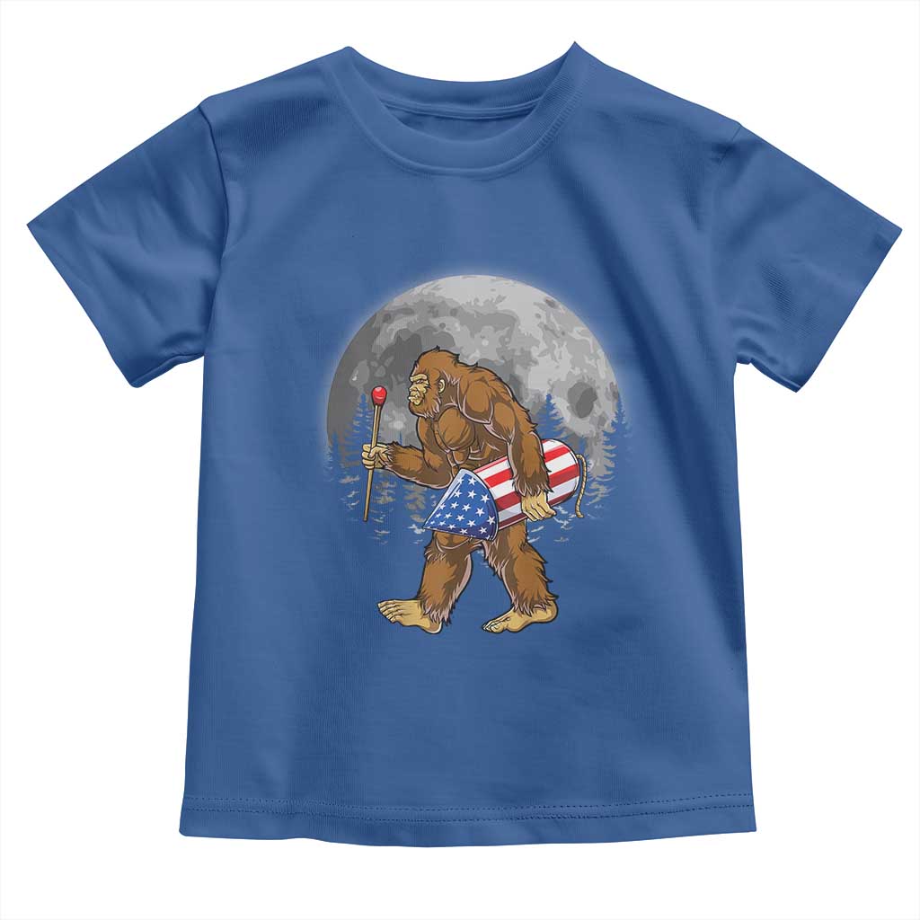 Patriotic Bigfoot 4th of July Toddler T Shirt American Flag Merica Fireworks Sasquatch Moon TS10 Royal Blue Print Your Wear