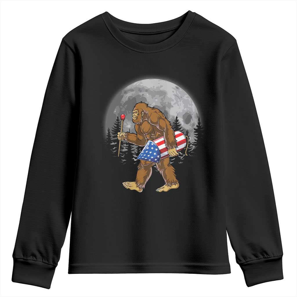 Patriotic Bigfoot 4th of July Youth Sweatshirt American Flag Merica Fireworks Sasquatch Moon TS10 Black Print Your Wear