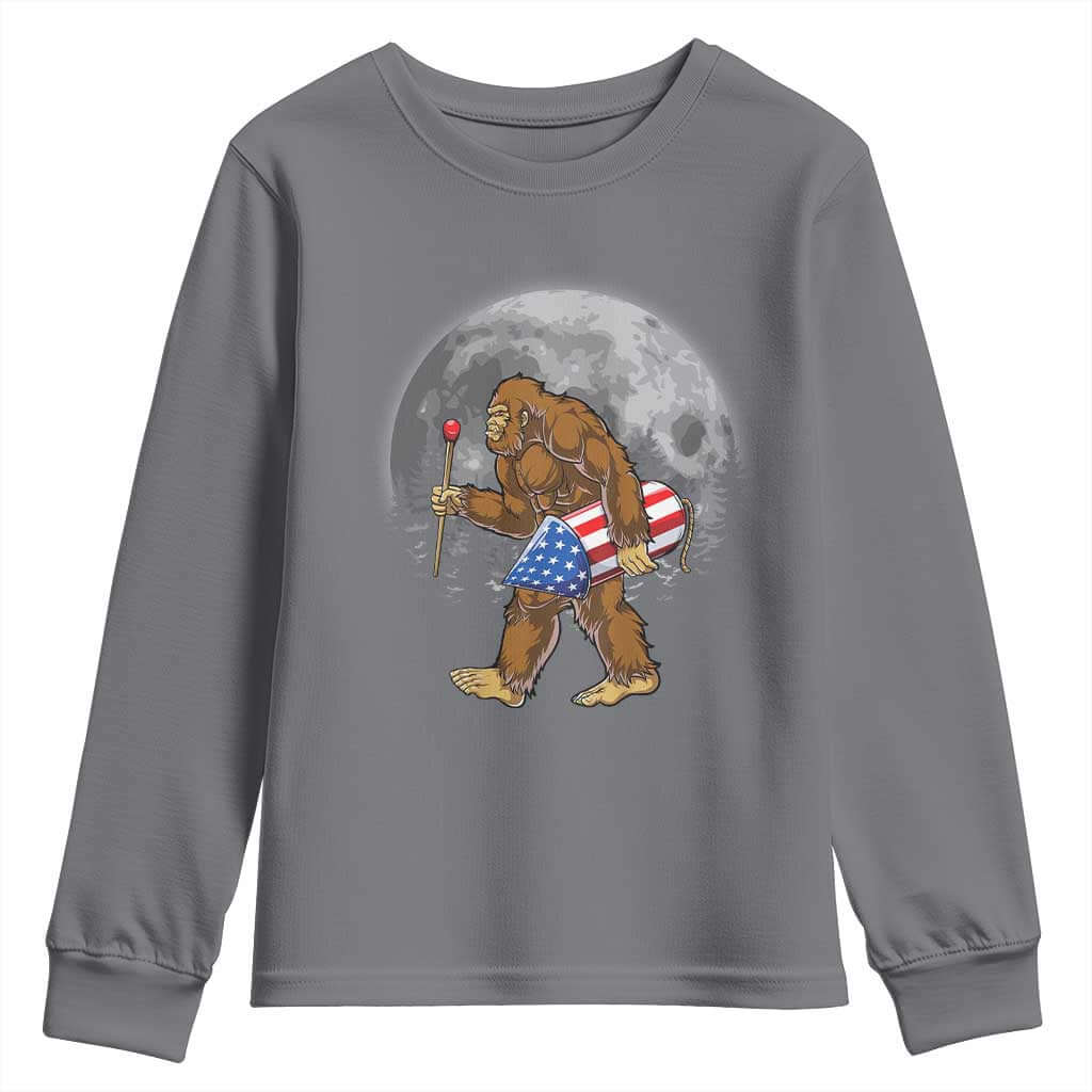 Patriotic Bigfoot 4th of July Youth Sweatshirt American Flag Merica Fireworks Sasquatch Moon TS10 Charcoal Print Your Wear