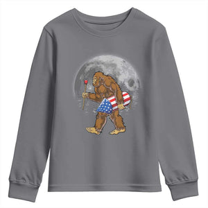 Patriotic Bigfoot 4th of July Youth Sweatshirt American Flag Merica Fireworks Sasquatch Moon TS10 Charcoal Print Your Wear