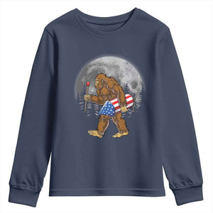 Patriotic Bigfoot 4th of July Youth Sweatshirt American Flag Merica Fireworks Sasquatch Moon TS10 Navy Print Your Wear