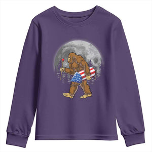 Patriotic Bigfoot 4th of July Youth Sweatshirt American Flag Merica Fireworks Sasquatch Moon TS10 Purple Print Your Wear