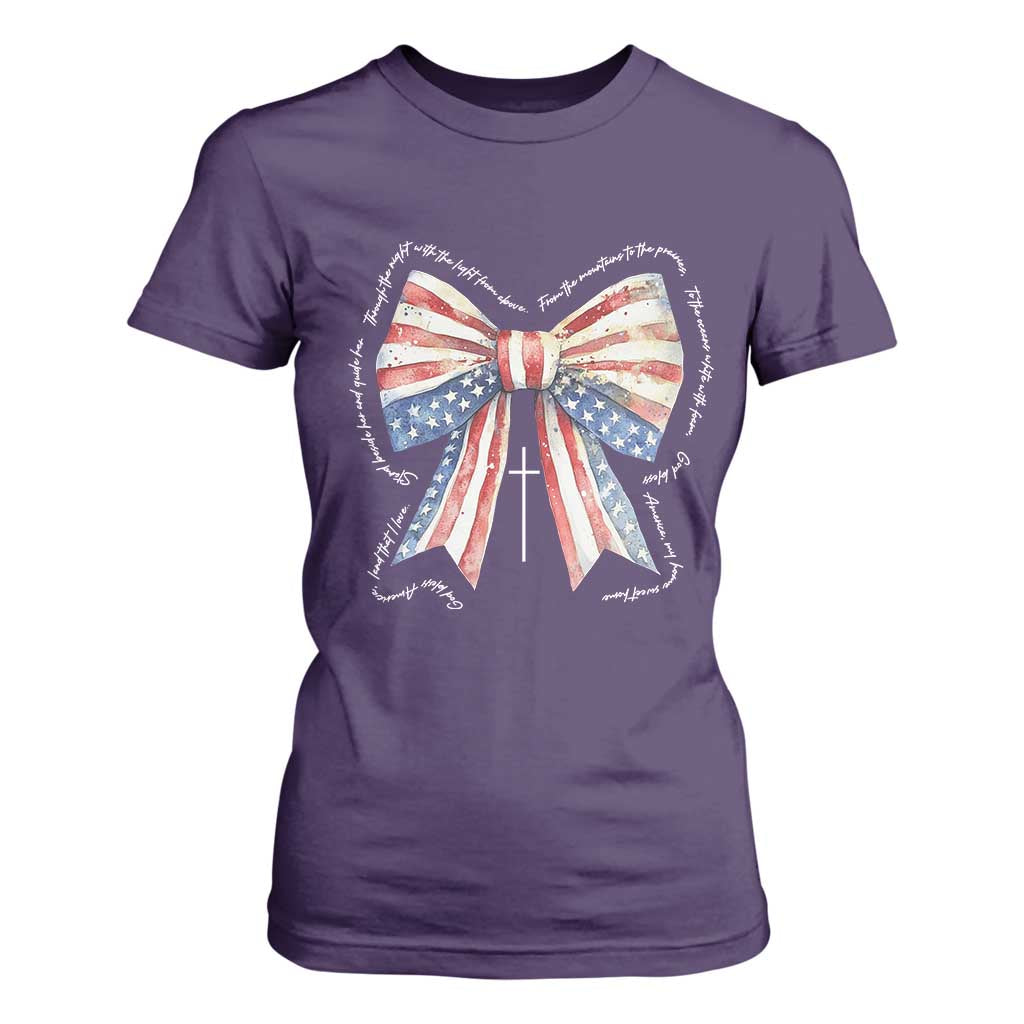 Patriotic Coquette 4th Of July T Shirt For Women God Bless America TS10 Purple Print Your Wear