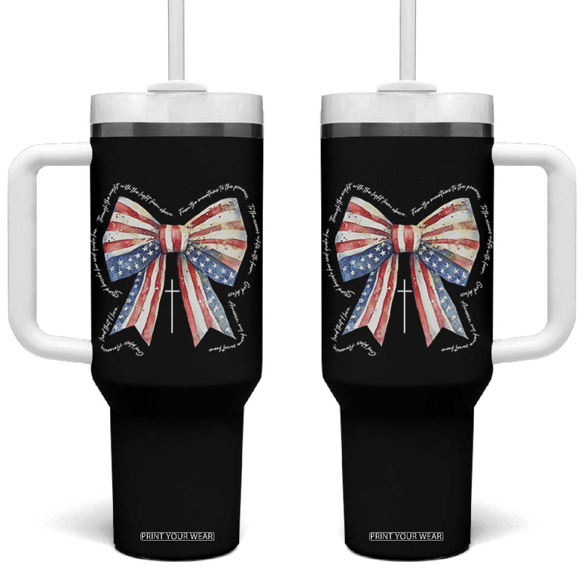 Patriotic Coquette 4th Of July Tumbler With Handle God Bless America TS10 One Size: 40 oz Black Print Your Wear