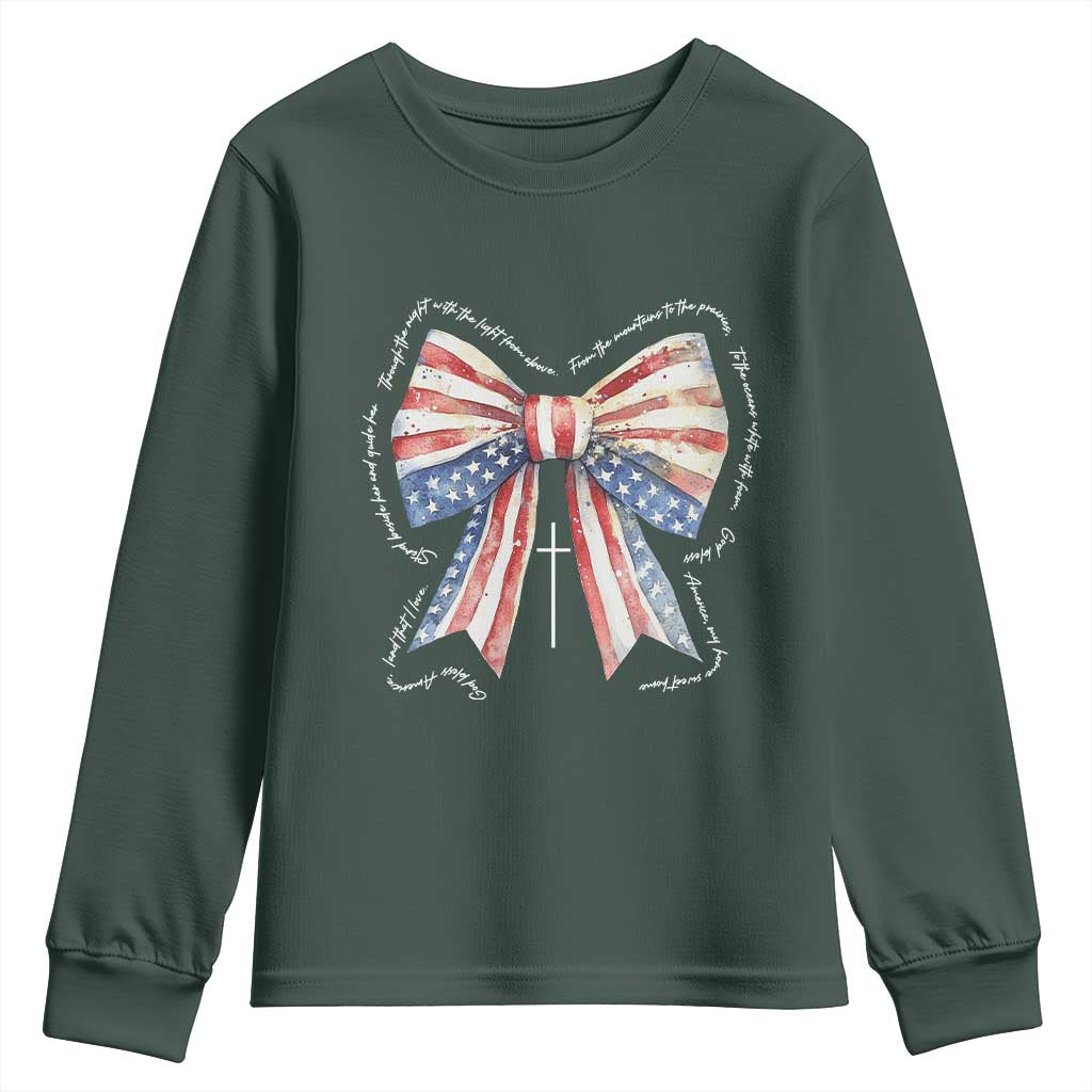 Patriotic Coquette 4th Of July Youth Sweatshirt God Bless America TS10 Dark Forest Green Print Your Wear