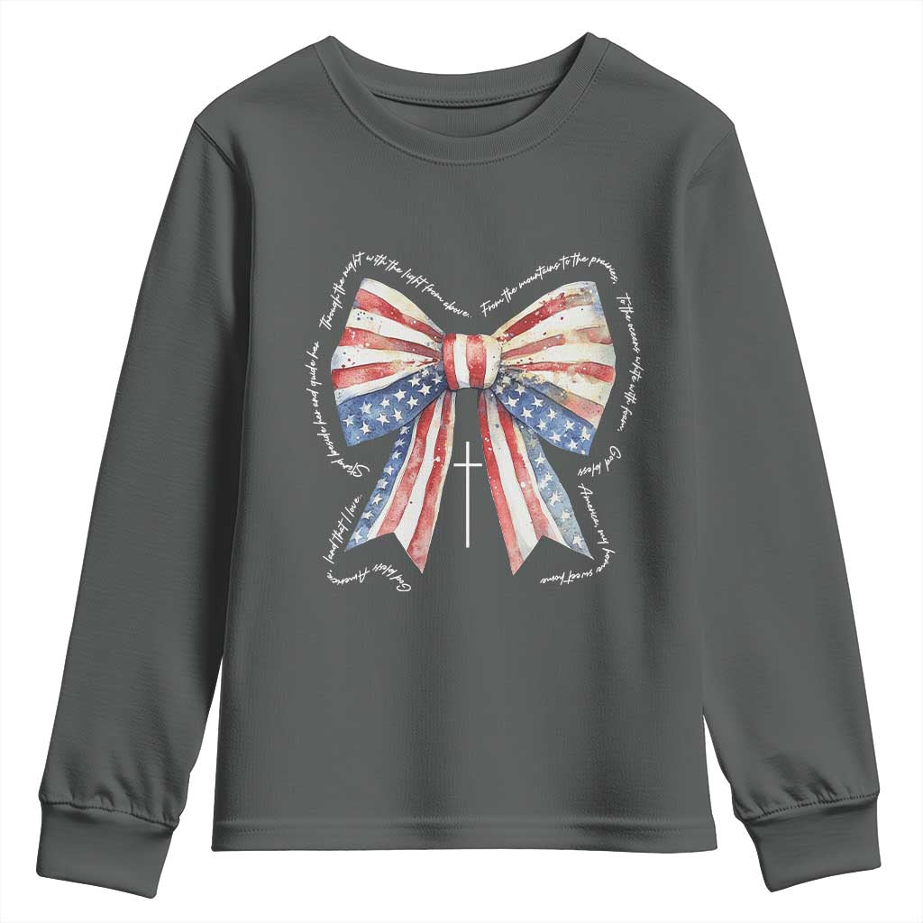 Patriotic Coquette 4th Of July Youth Sweatshirt God Bless America TS10 Dark Heather Print Your Wear