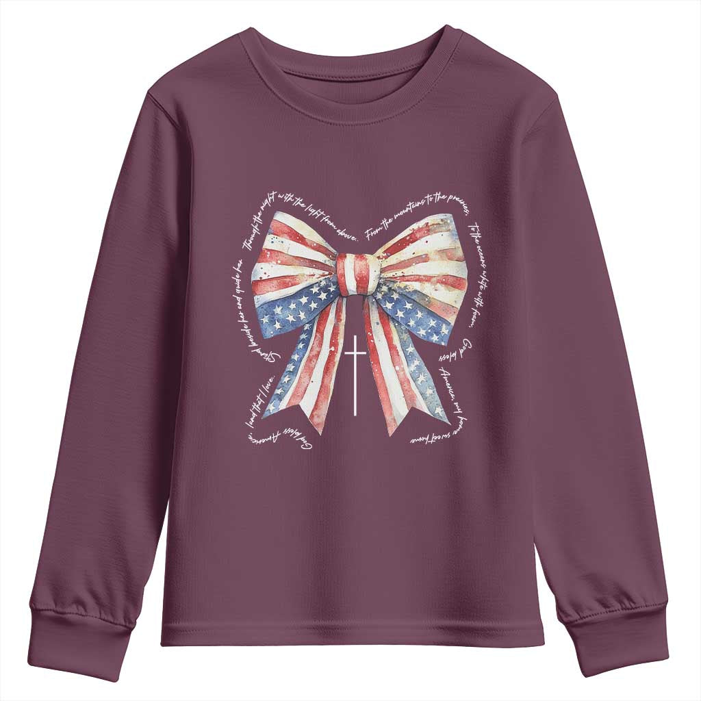 Patriotic Coquette 4th Of July Youth Sweatshirt God Bless America TS10 Maroon Print Your Wear