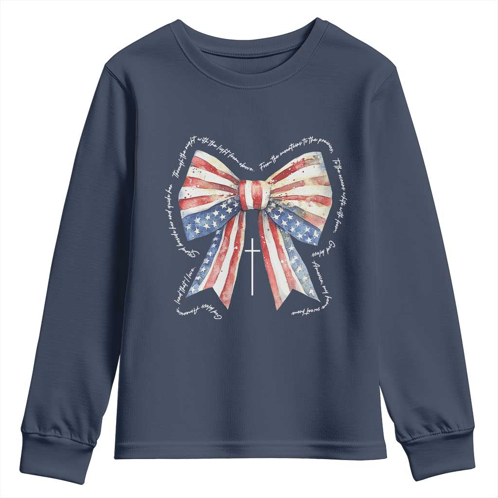 Patriotic Coquette 4th Of July Youth Sweatshirt God Bless America TS10 Navy Print Your Wear