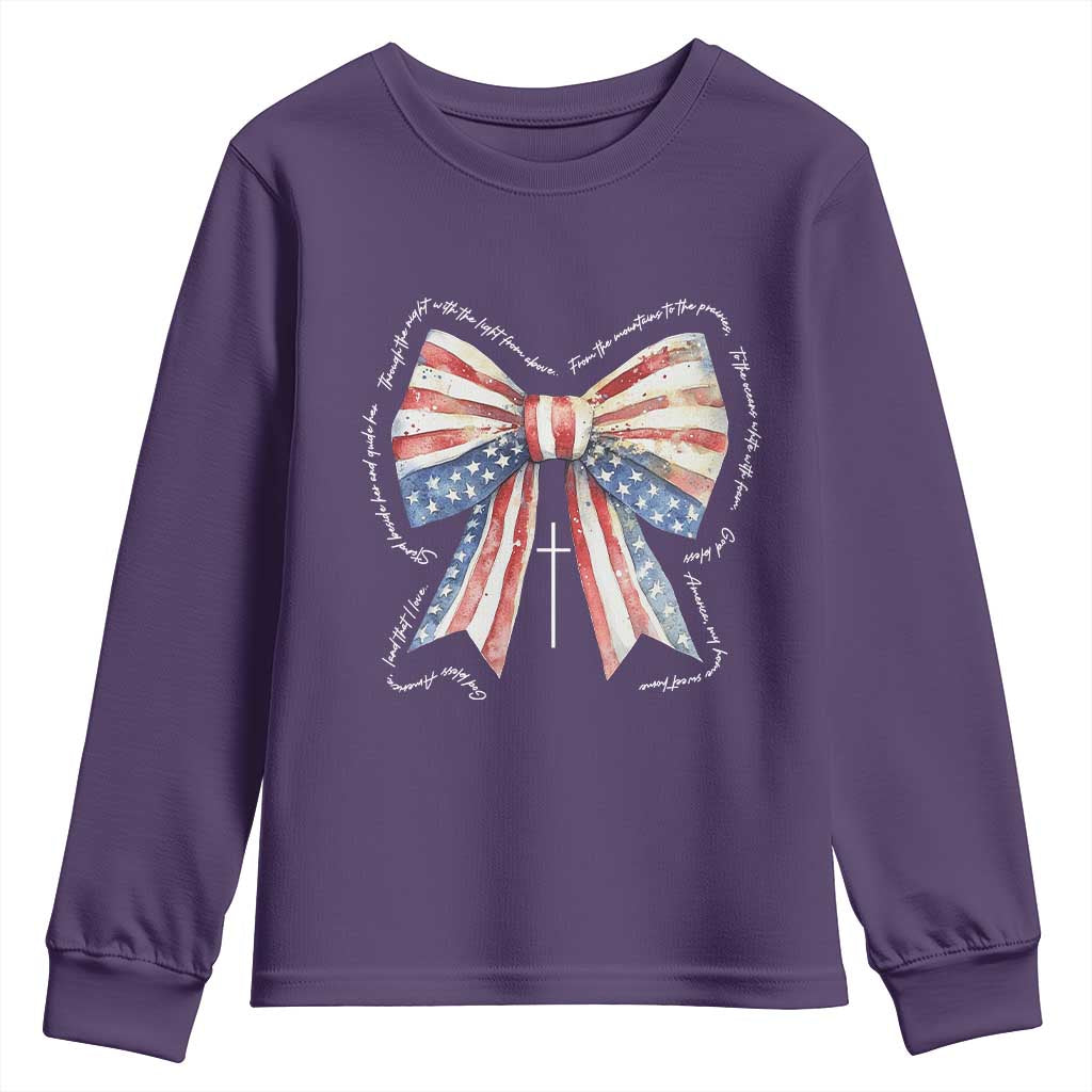 Patriotic Coquette 4th Of July Youth Sweatshirt God Bless America TS10 Purple Print Your Wear