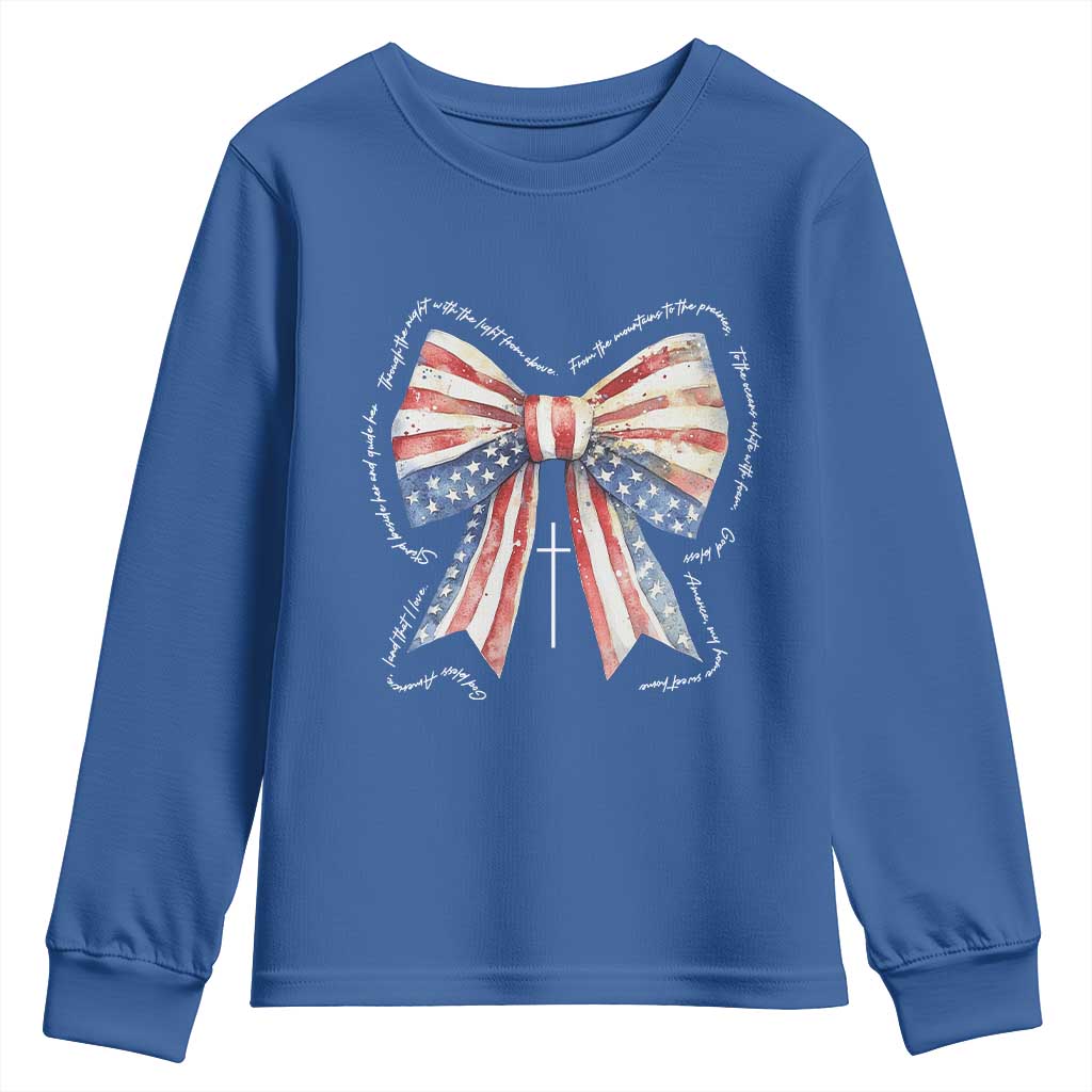 Patriotic Coquette 4th Of July Youth Sweatshirt God Bless America TS10 Royal Blue Print Your Wear