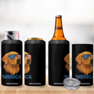 Patriotic Dog 'Merica 4 in 1 Can Cooler Tumbler Golden Retriever Sunglasses Funny 4th Of July TS02 Print Your Wear